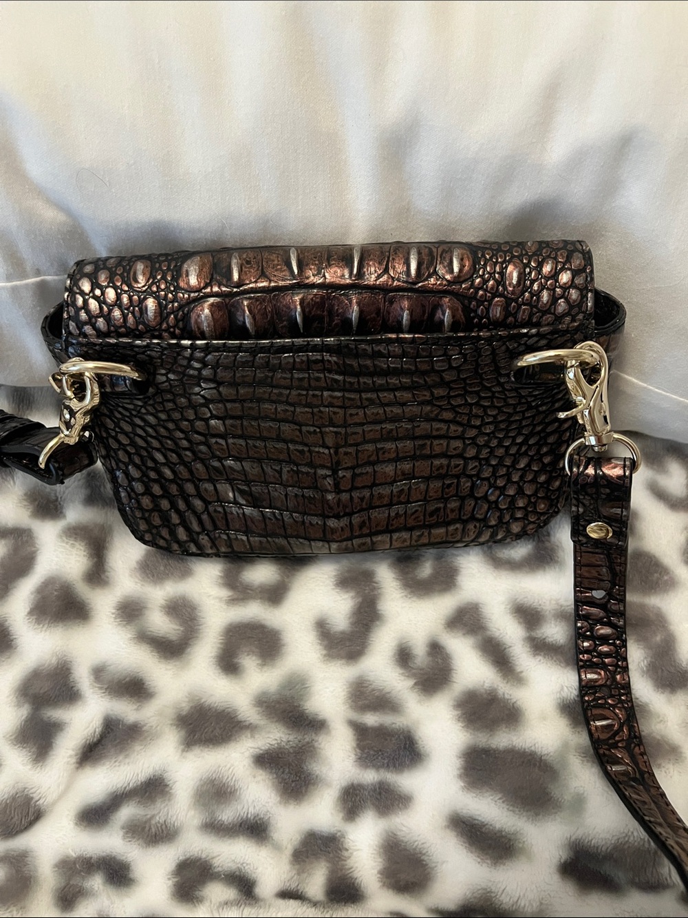 Brahmin Metallic Dark Brown Croc-Embossed Crossbody - Picture 3 of 3